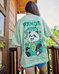 Women's Green The Panda Way Graphic Printed Oversized T-shirt